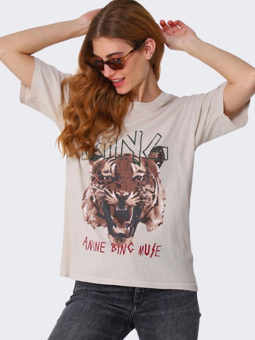 Anine Bing Tiger Graphic Organic Cotton Boyfriend Tee | Size Large